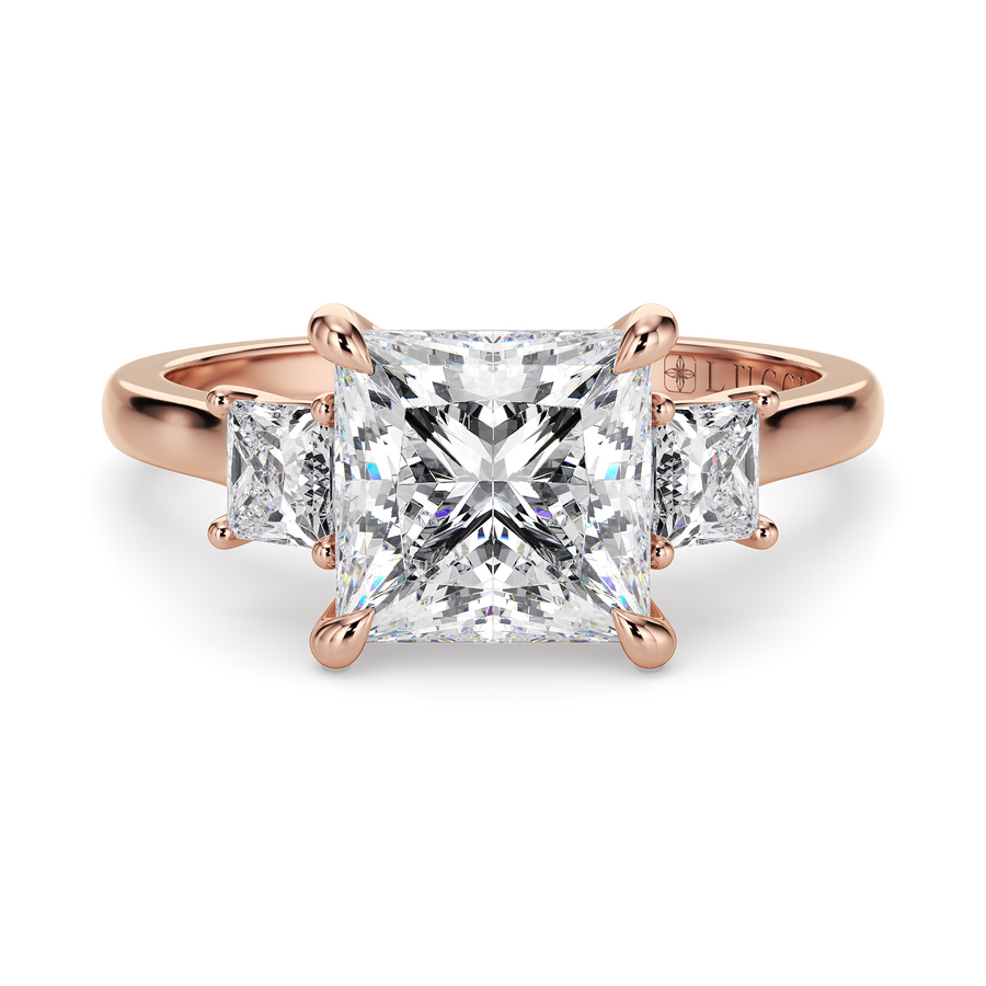 Load image into Gallery viewer, LUCCE Cathedral Three Stone Princess Diamond Engagement Ring in Gold or Platinum
