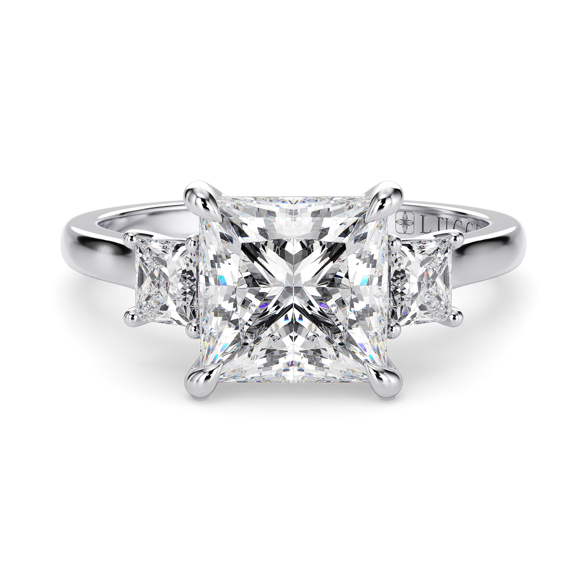 Load image into Gallery viewer, LUCCE Cathedral Three Stone Princess Diamond Engagement Ring in Gold or Platinum
