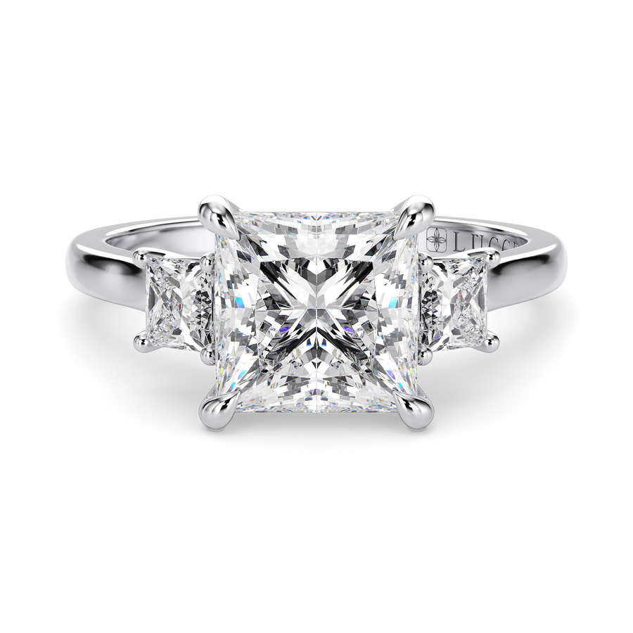 Load image into Gallery viewer, LUCCE Cathedral Three Stone Princess Diamond Engagement Ring in Gold or Platinum
