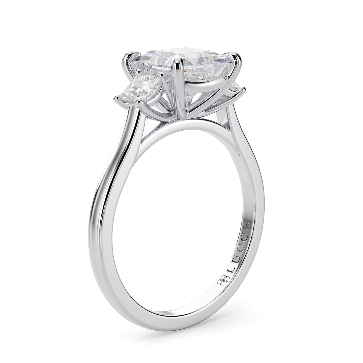 Load image into Gallery viewer, LUCCE Cathedral Three Stone Princess Diamond Engagement Ring in Gold or Platinum
