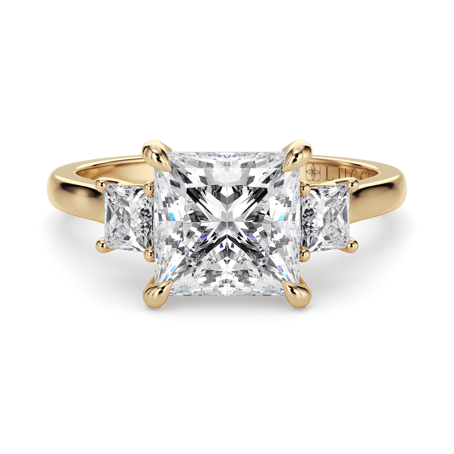 Load image into Gallery viewer, LUCCE Cathedral Three Stone Princess Diamond Engagement Ring in Gold or Platinum
