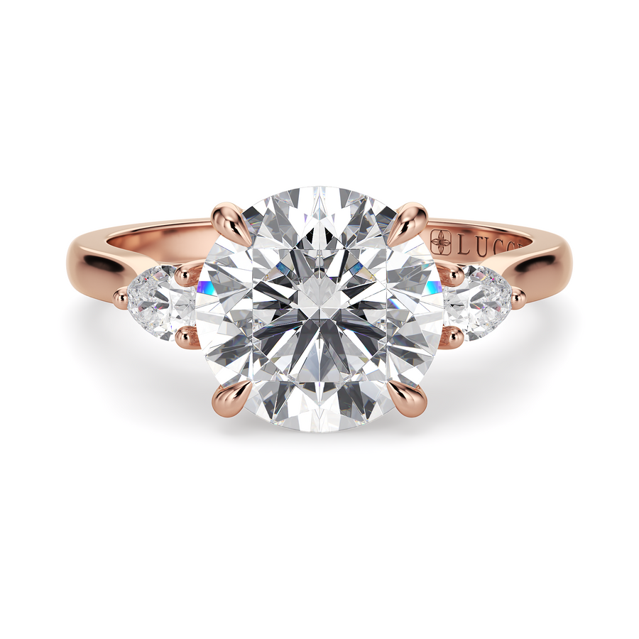 Load image into Gallery viewer, LUCCE Cathedral Three Stone Round Diamond Engagement Ring in Gold or Platinum
