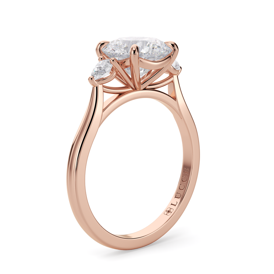 Load image into Gallery viewer, LUCCE Cathedral Three Stone Round Diamond Engagement Ring in Gold or Platinum

