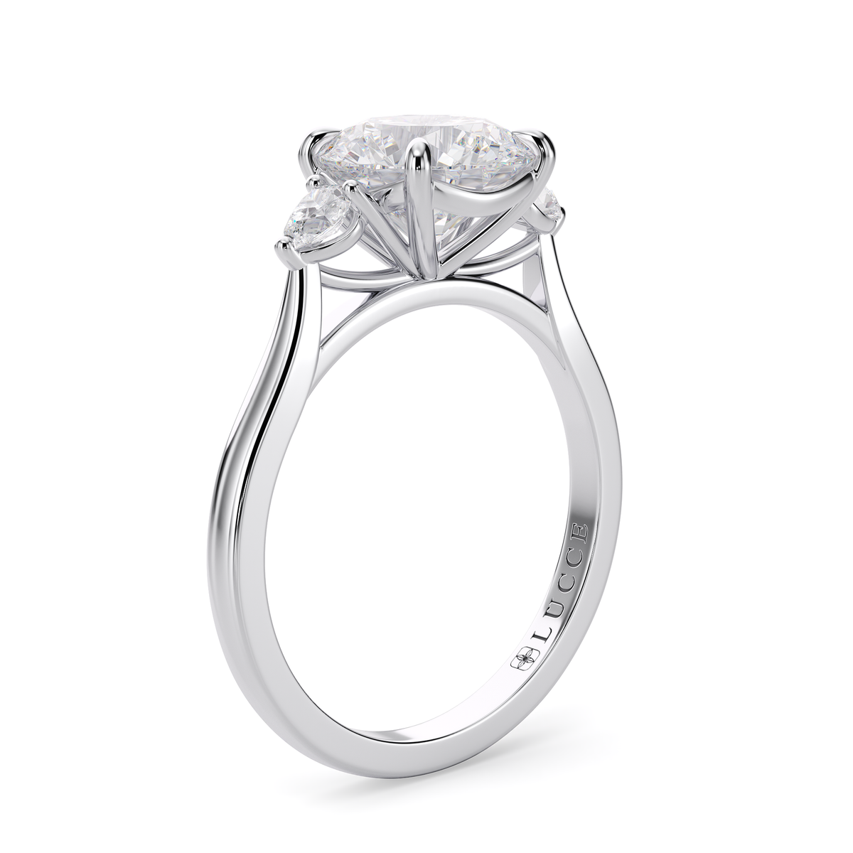 Load image into Gallery viewer, LUCCE Cathedral Three Stone Round Diamond Engagement Ring in Gold or Platinum
