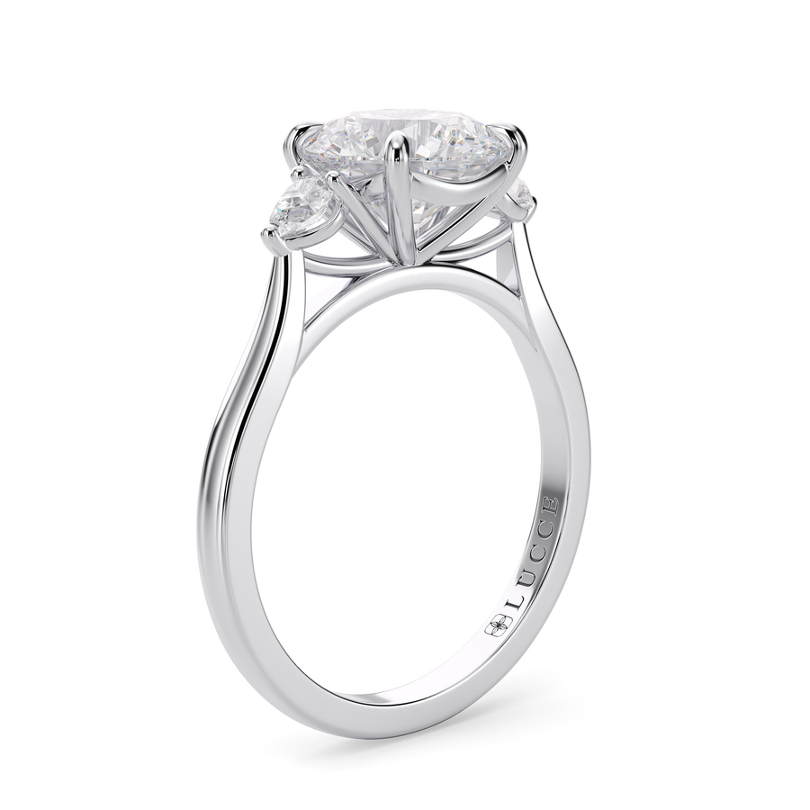 Load image into Gallery viewer, LUCCE Cathedral Three Stone Round Diamond Engagement Ring in Gold or Platinum
