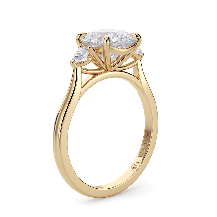 Load image into Gallery viewer, LUCCE Cathedral Three Stone Round Diamond Engagement Ring in Gold or Platinum
