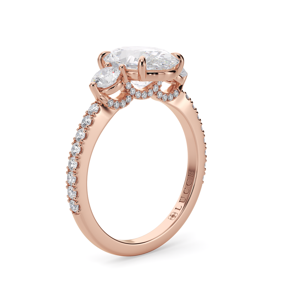 Load image into Gallery viewer, LUCCE Pavé Cathedral Three Stone Oval Diamond Engagement Ring in Gold or Platinum
