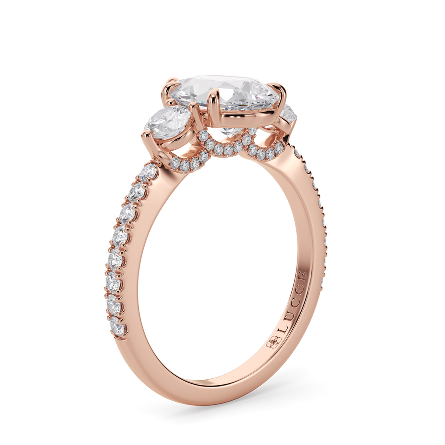 Load image into Gallery viewer, LUCCE Pavé Cathedral Three Stone Pear Diamond Engagement Ring in Gold or Platinum
