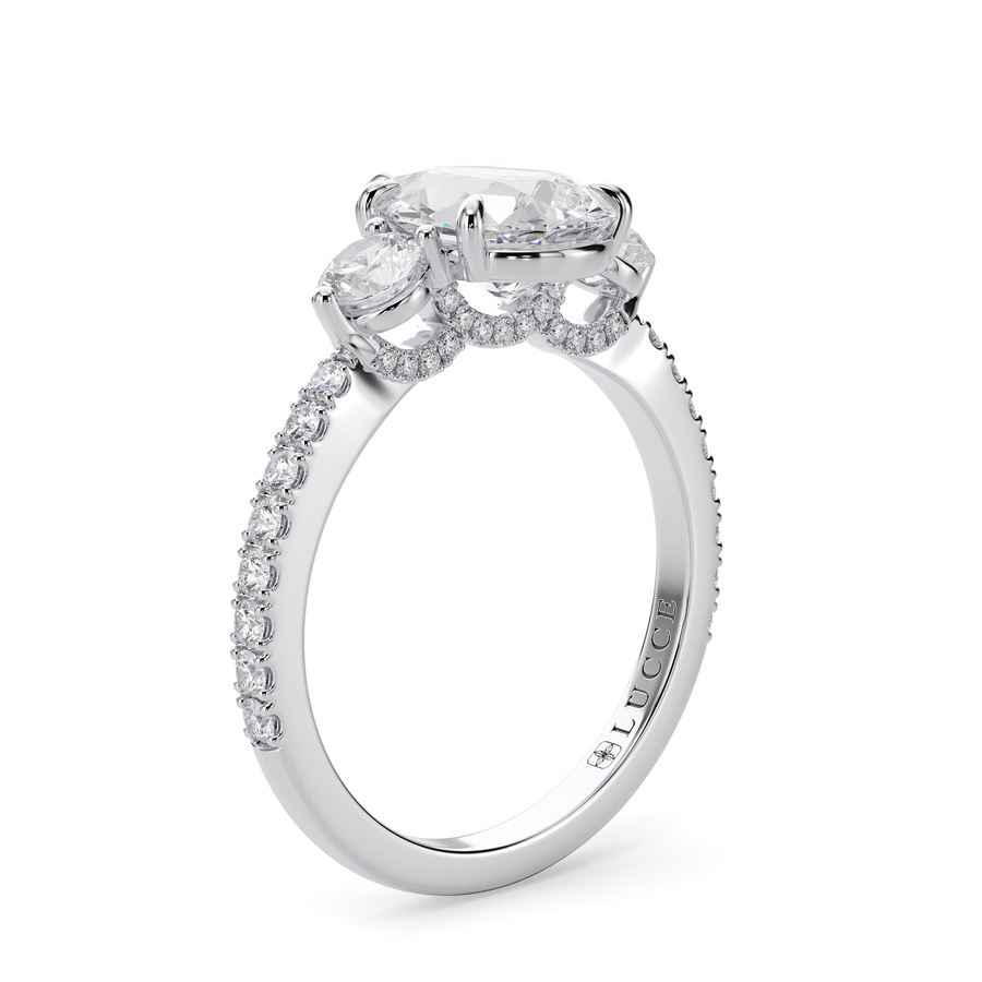 Load image into Gallery viewer, LUCCE Pavé Cathedral Three Stone Pear Diamond Engagement Ring in Gold or Platinum
