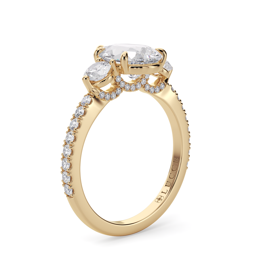 Load image into Gallery viewer, LUCCE Pavé Cathedral Three Stone Pear Diamond Engagement Ring in Gold or Platinum
