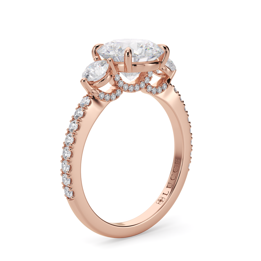 Load image into Gallery viewer, LUCCE Pavé Cathedral Three Stone Round Diamond Engagement Ring in Gold or Platinum
