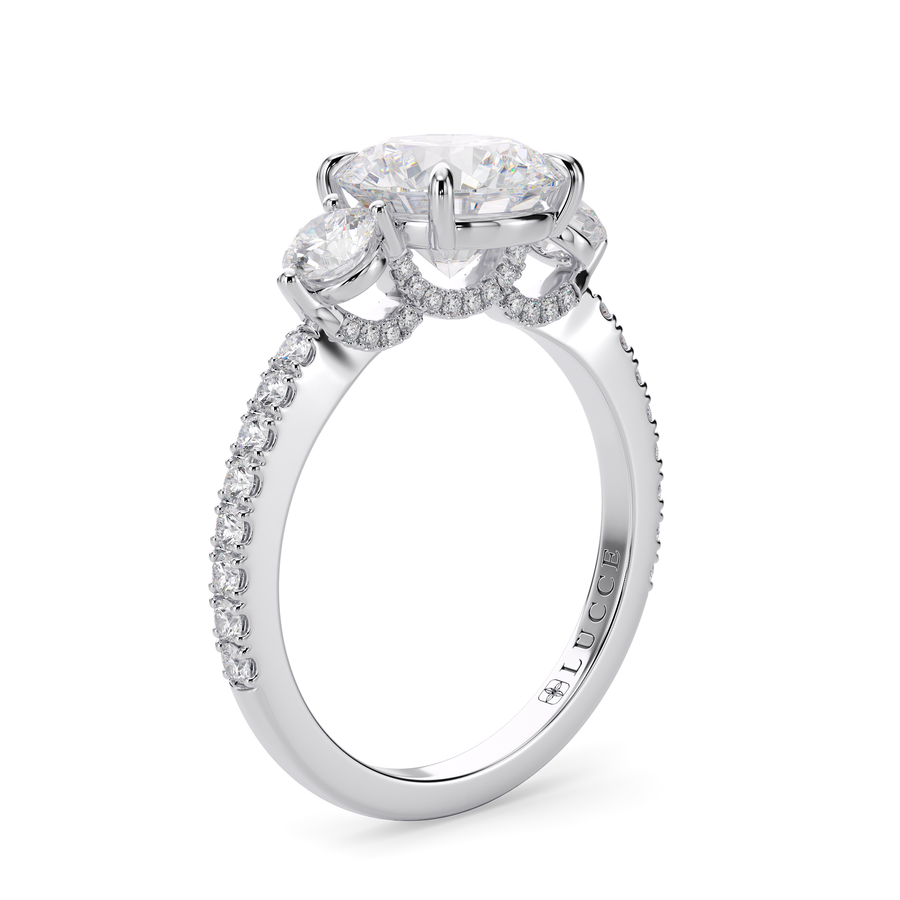 Load image into Gallery viewer, LUCCE Pavé Cathedral Three Stone Round Diamond Engagement Ring in Gold or Platinum
