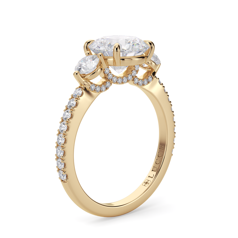 Load image into Gallery viewer, LUCCE Pavé Cathedral Three Stone Round Diamond Engagement Ring in Gold or Platinum
