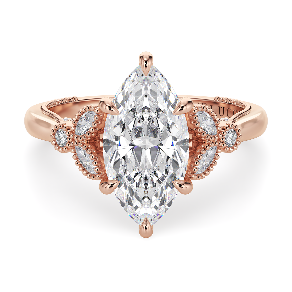 Load image into Gallery viewer, LUCCE Milgrain Cluster Marquise Diamond with Hidden Accents Engagement Ring in Gold or Platinum
