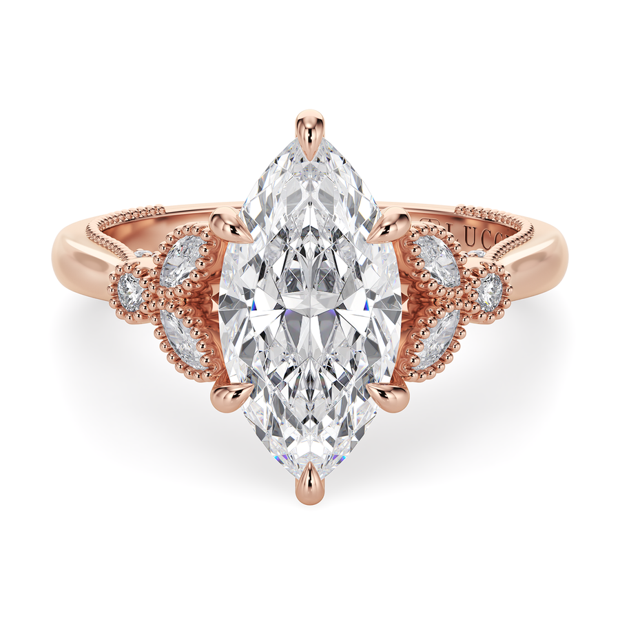 Load image into Gallery viewer, LUCCE Milgrain Cluster Marquise Diamond with Hidden Accents Engagement Ring in Gold or Platinum
