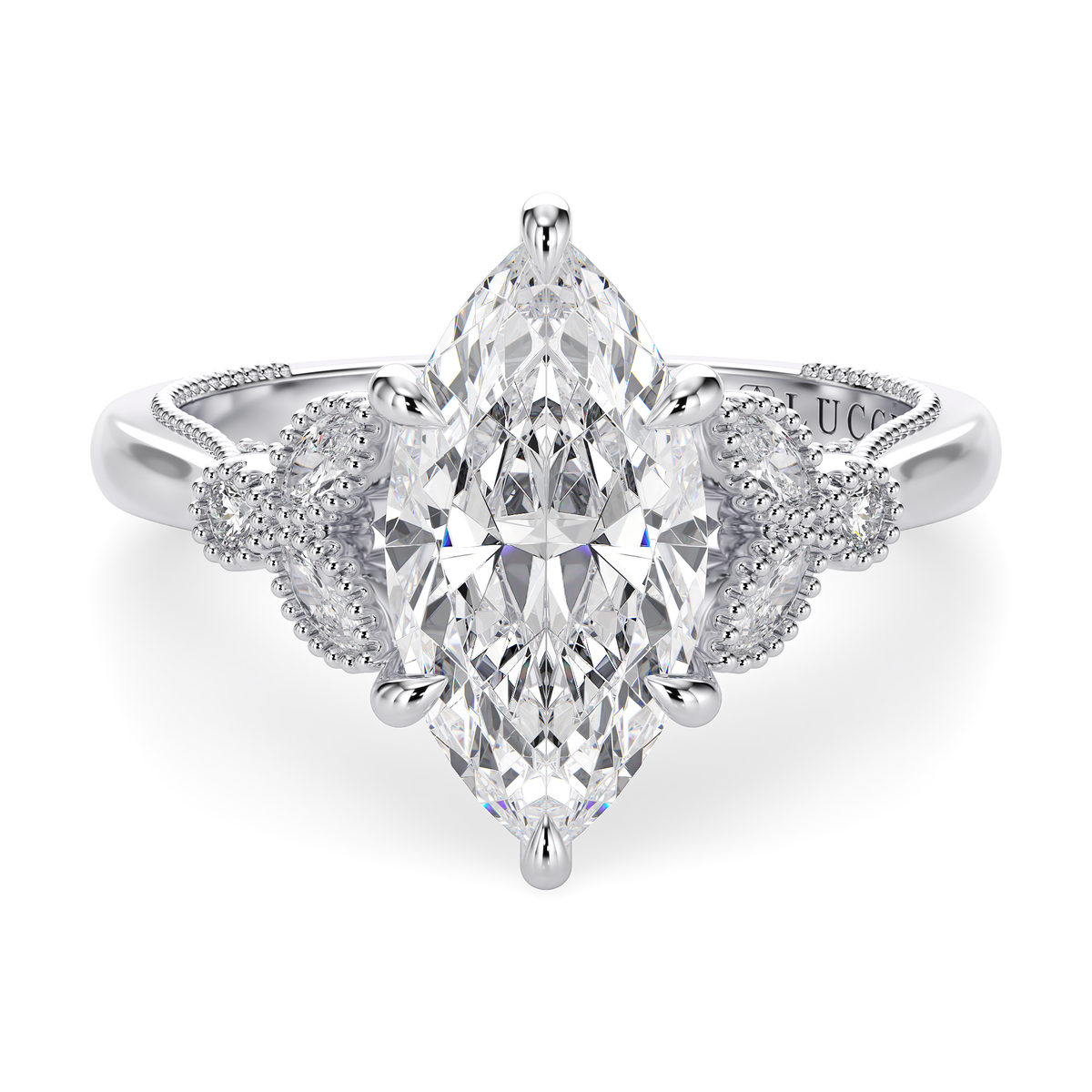 Load image into Gallery viewer, LUCCE Milgrain Cluster Marquise Diamond with Hidden Accents Engagement Ring in Gold or Platinum

