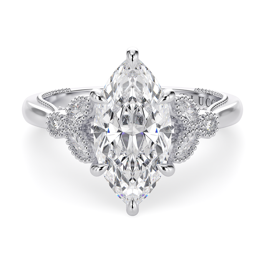 Load image into Gallery viewer, LUCCE Milgrain Cluster Marquise Diamond with Hidden Accents Engagement Ring in Gold or Platinum
