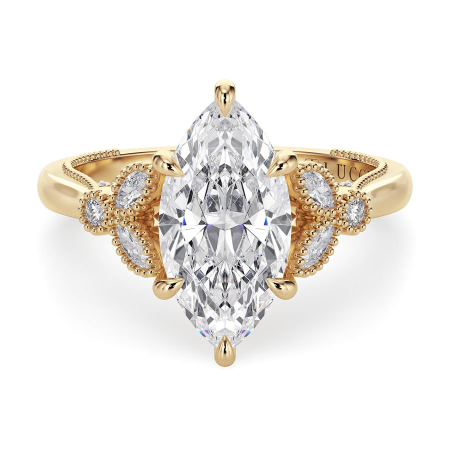 Load image into Gallery viewer, LUCCE Milgrain Cluster Marquise Diamond with Hidden Accents Engagement Ring in Gold or Platinum
