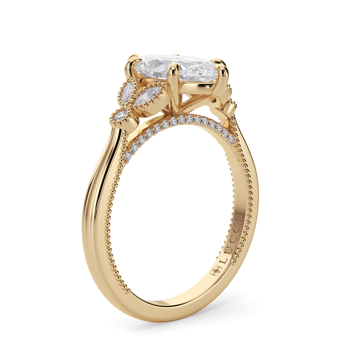 Load image into Gallery viewer, LUCCE Milgrain Cluster Marquise Diamond with Hidden Accents Engagement Ring in Gold or Platinum
