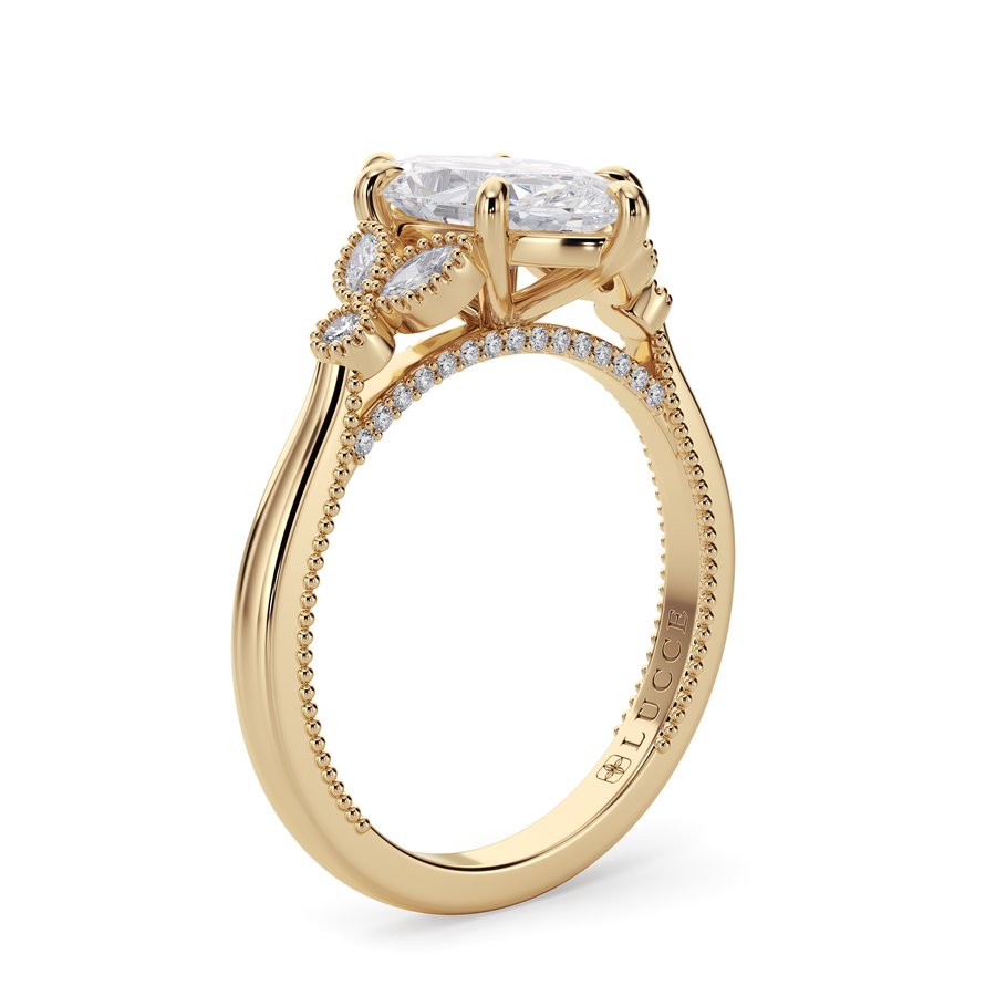 Load image into Gallery viewer, LUCCE Milgrain Cluster Marquise Diamond with Hidden Accents Engagement Ring in Gold or Platinum

