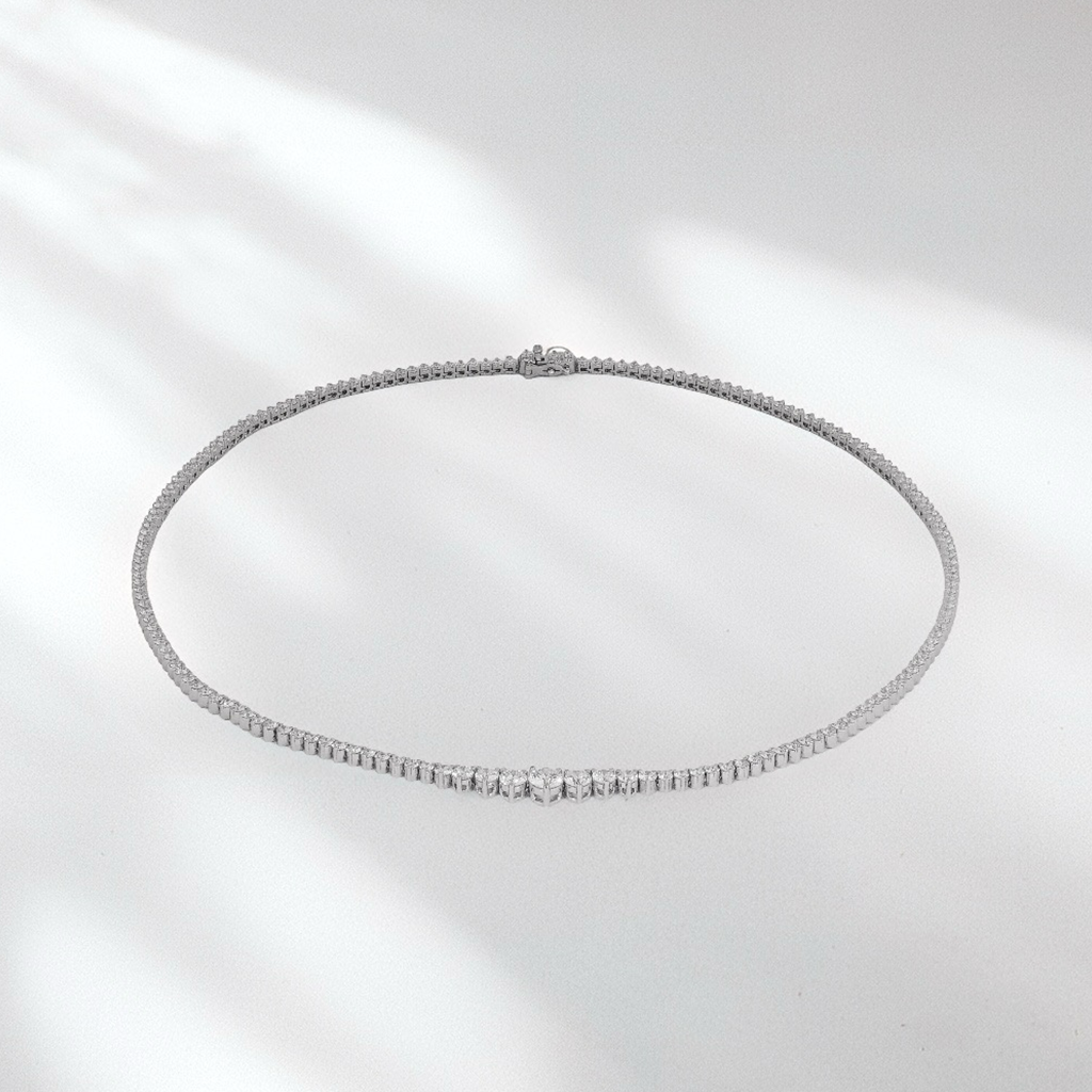 Load image into Gallery viewer, LUCCE TRINITY™ Tennis Necklace Natural Diamond 6.54ctw (Round 0.81ctw E VS1 GIA Center Stones) Platinum
