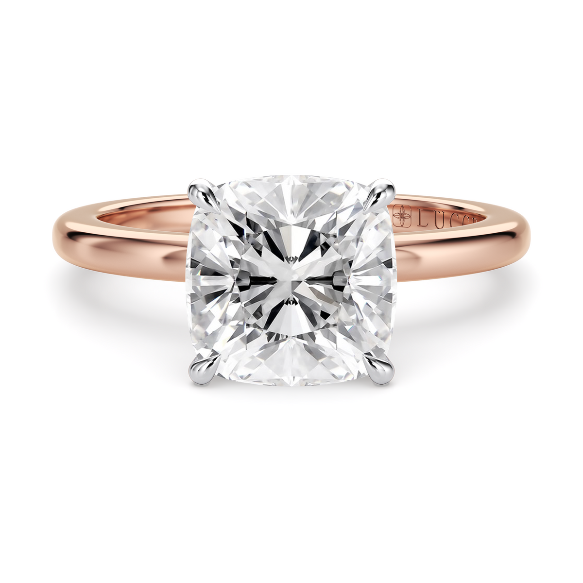 Load image into Gallery viewer, LUCCE High Setting Solitaire Cushion Diamond or Gemstone Engagement Ring with Hidden Halo in Gold or Platinum
