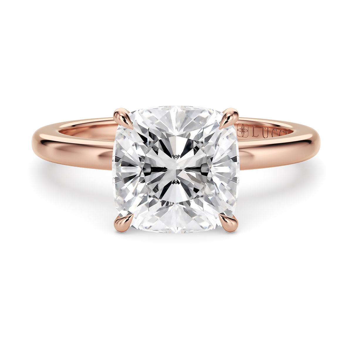 Load image into Gallery viewer, LUCCE High Setting Solitaire Cushion Diamond or Gemstone Engagement Ring with Hidden Halo in Gold or Platinum
