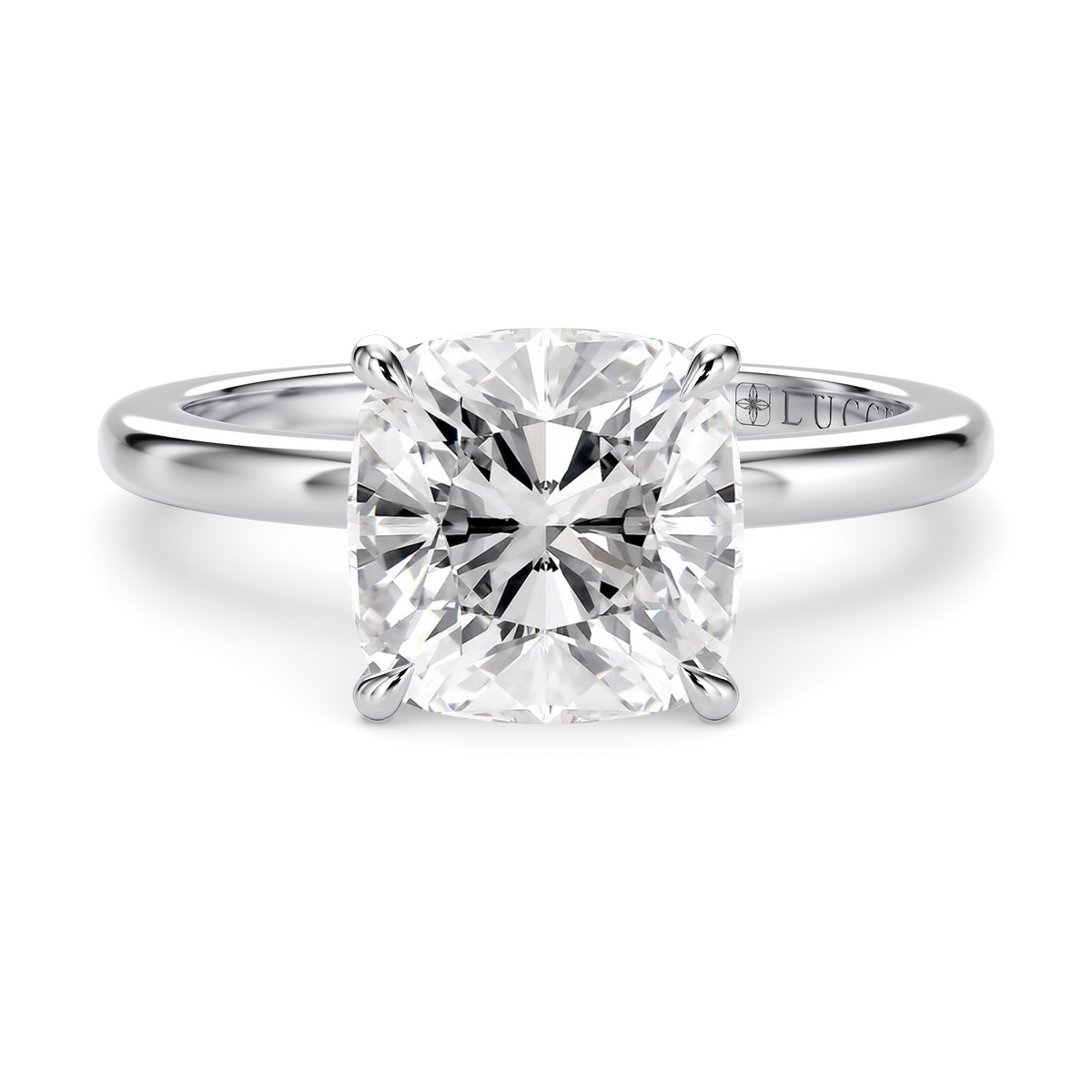 Load image into Gallery viewer, LUCCE High Setting Solitaire Cushion Diamond or Gemstone Engagement Ring with Hidden Halo in Gold or Platinum
