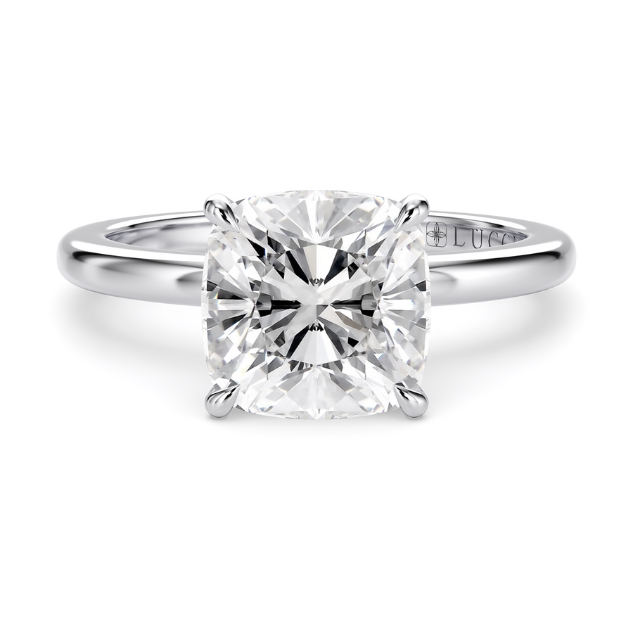 Load image into Gallery viewer, LUCCE High Setting Solitaire Cushion Diamond or Gemstone Engagement Ring with Hidden Halo in Gold or Platinum
