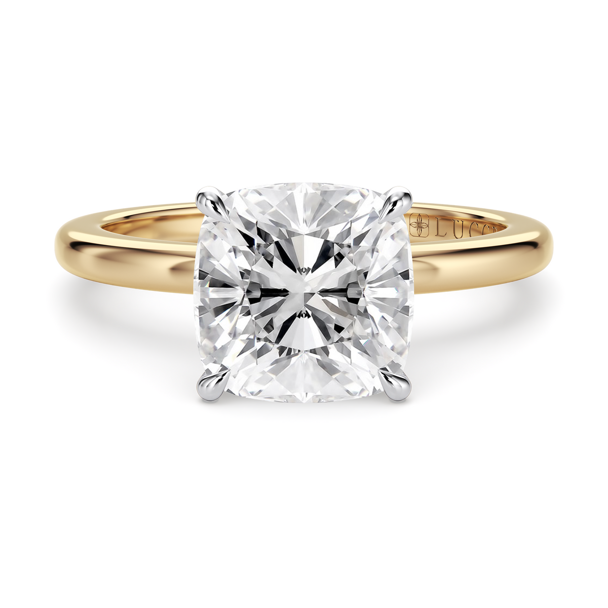 Load image into Gallery viewer, LUCCE High Setting Solitaire Cushion Diamond or Gemstone Engagement Ring with Hidden Halo in Gold or Platinum
