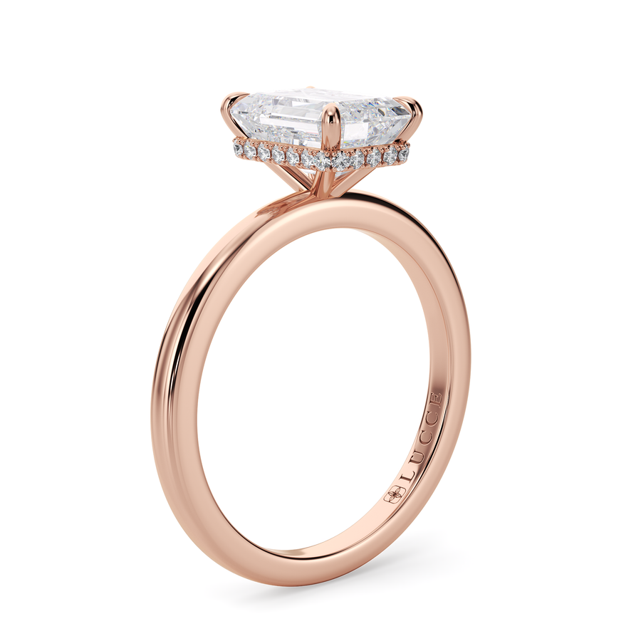 Load image into Gallery viewer, LUCCE High Setting Solitaire Radiant Diamond or Gemstone Engagement Ring with Hidden Halo in Gold or Platinum
