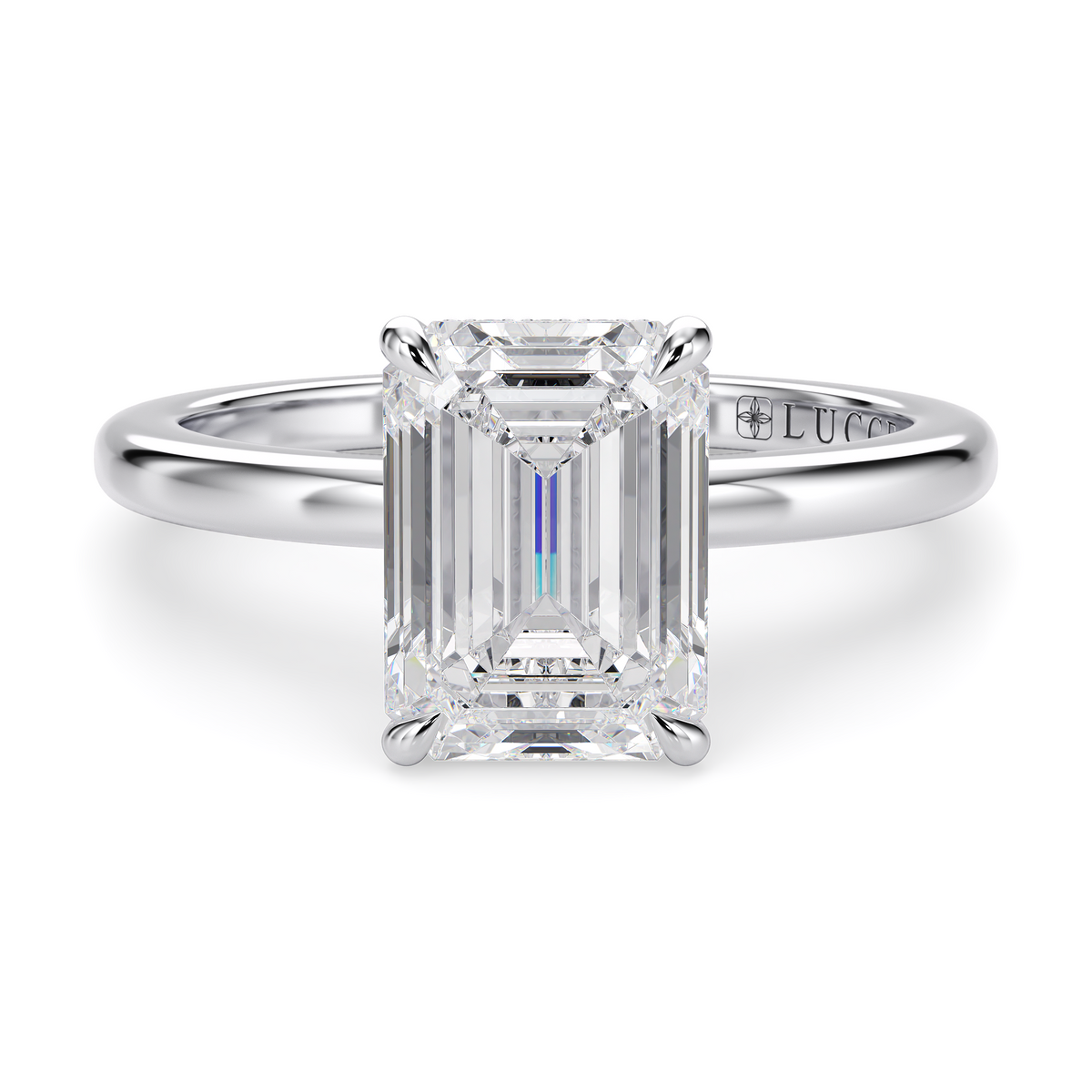 Load image into Gallery viewer, LUCCE High Setting Solitaire Emerald Diamond or Gemstone Engagement Ring with Hidden Halo in Gold or Platinum
