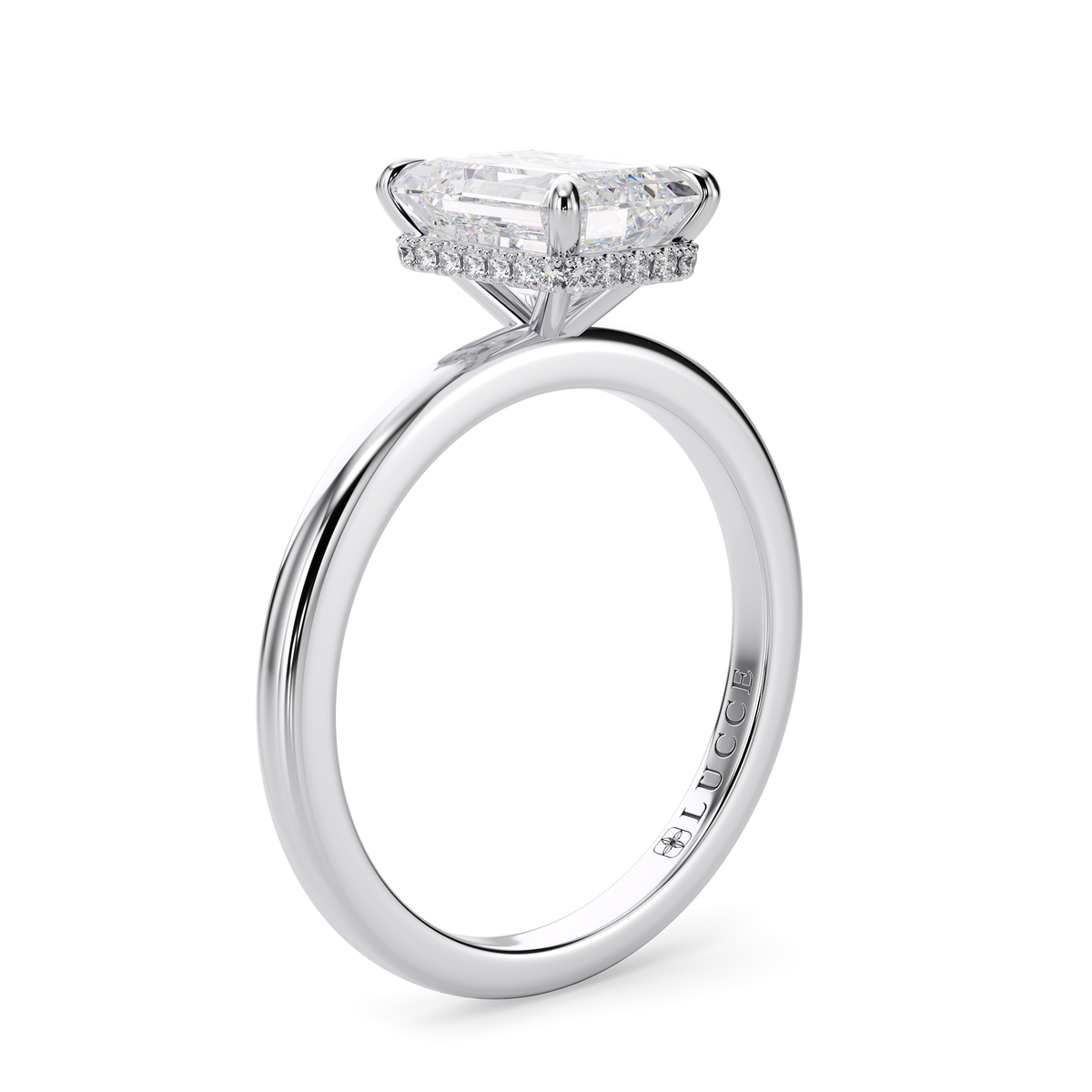 Load image into Gallery viewer, LUCCE High Setting Solitaire Radiant Diamond or Gemstone Engagement Ring with Hidden Halo in Gold or Platinum
