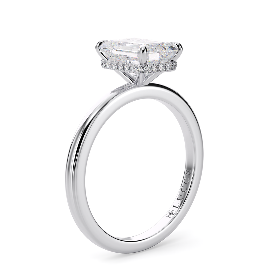 Load image into Gallery viewer, LUCCE High Setting Solitaire Radiant Diamond or Gemstone Engagement Ring with Hidden Halo in Gold or Platinum
