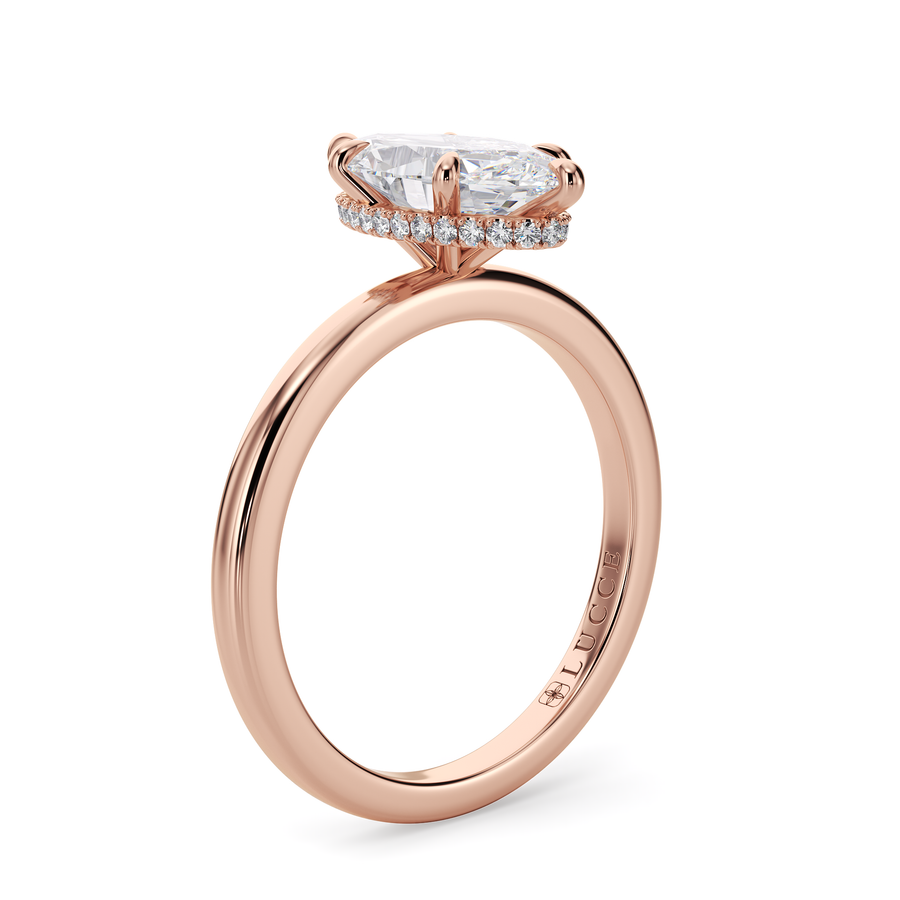 Load image into Gallery viewer, LUCCE High Setting Solitaire Marquise Diamond or Gemstone Engagement Ring with Hidden Halo in Gold or Platinum
