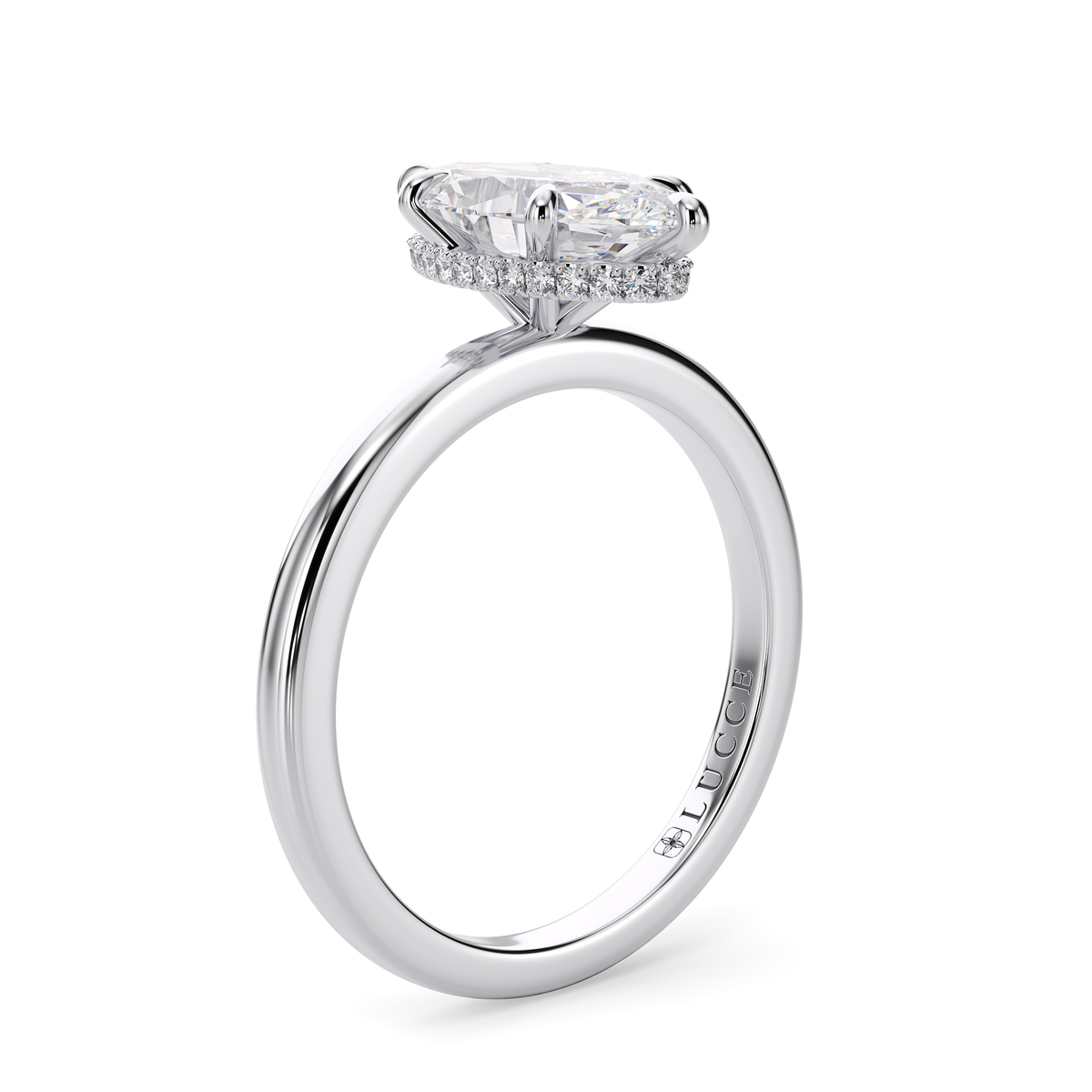 Load image into Gallery viewer, LUCCE High Setting Solitaire Marquise Diamond or Gemstone Engagement Ring with Hidden Halo in Gold or Platinum
