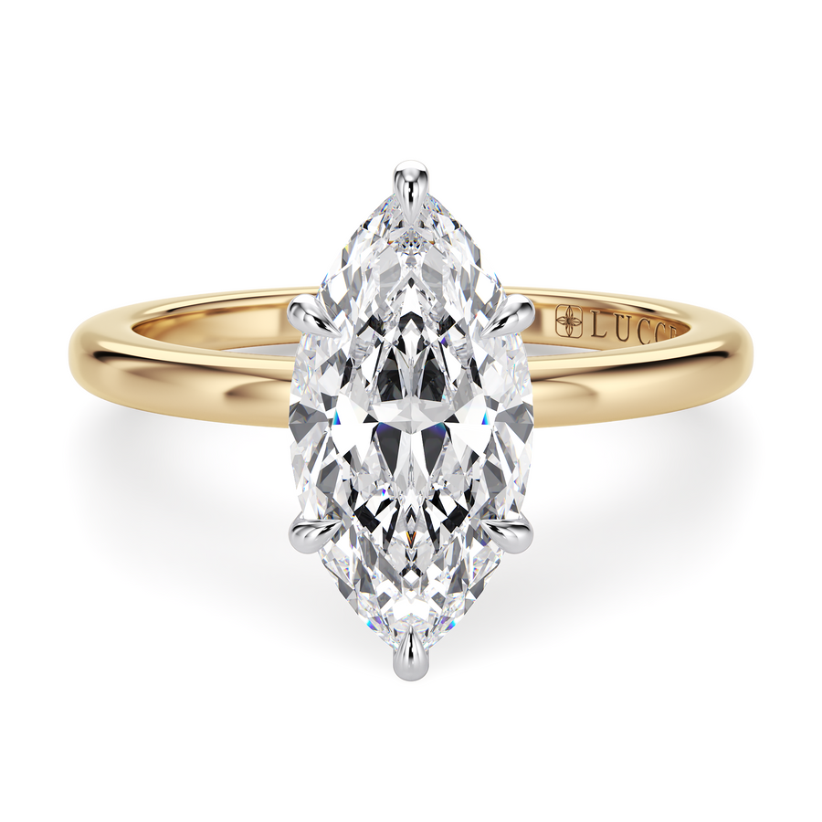 Load image into Gallery viewer, LUCCE High Setting Solitaire Marquise Diamond or Gemstone Engagement Ring with Hidden Halo in Gold or Platinum
