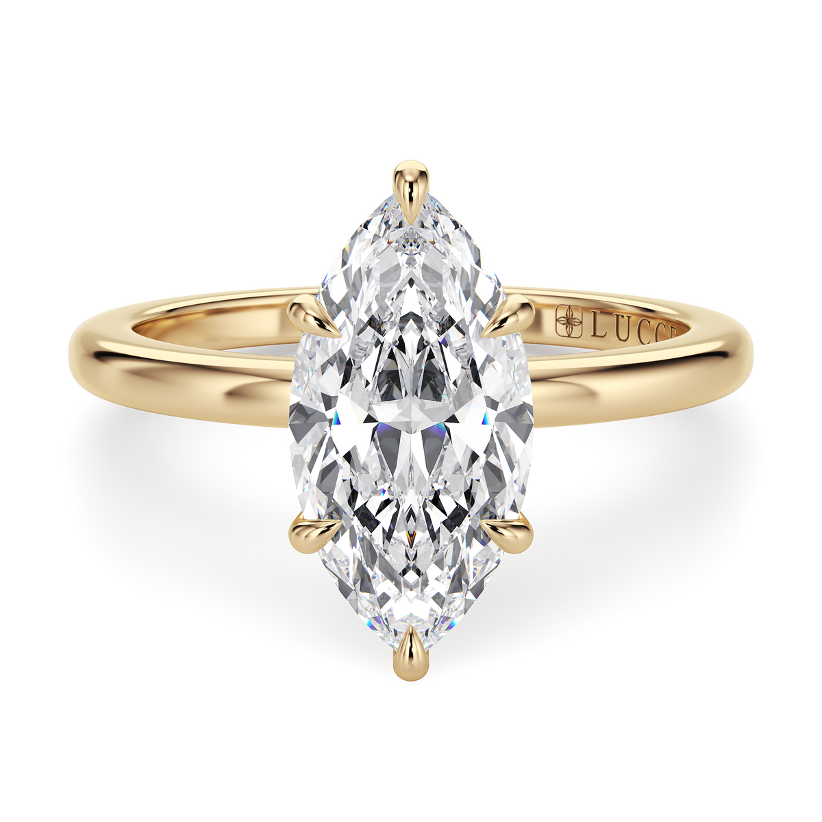 Load image into Gallery viewer, LUCCE High Setting Solitaire Marquise Diamond or Gemstone Engagement Ring with Hidden Halo in Gold or Platinum
