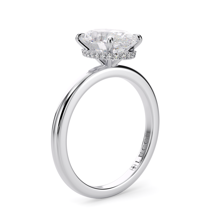 Load image into Gallery viewer, LUCCE High Setting Solitaire Oval Diamond or Gemstone Engagement Ring with Hidden Halo in Gold or Platinum
