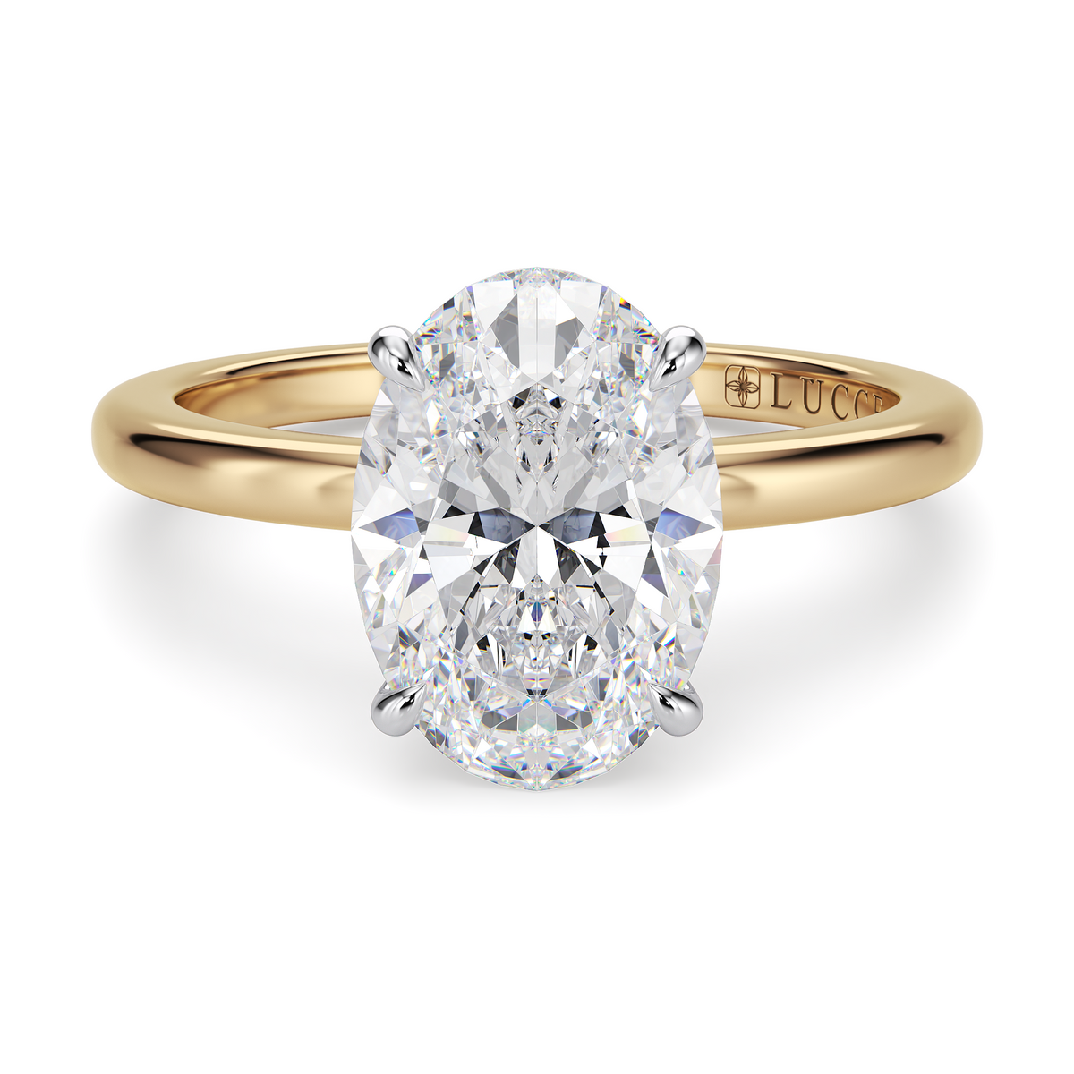 Load image into Gallery viewer, LUCCE High Setting Solitaire Oval Diamond or Gemstone Engagement Ring with Hidden Halo in Gold or Platinum
