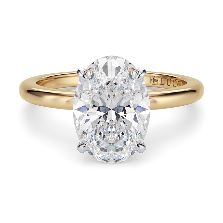Load image into Gallery viewer, LUCCE High Setting Solitaire Oval Diamond or Gemstone Engagement Ring with Hidden Halo in Gold or Platinum

