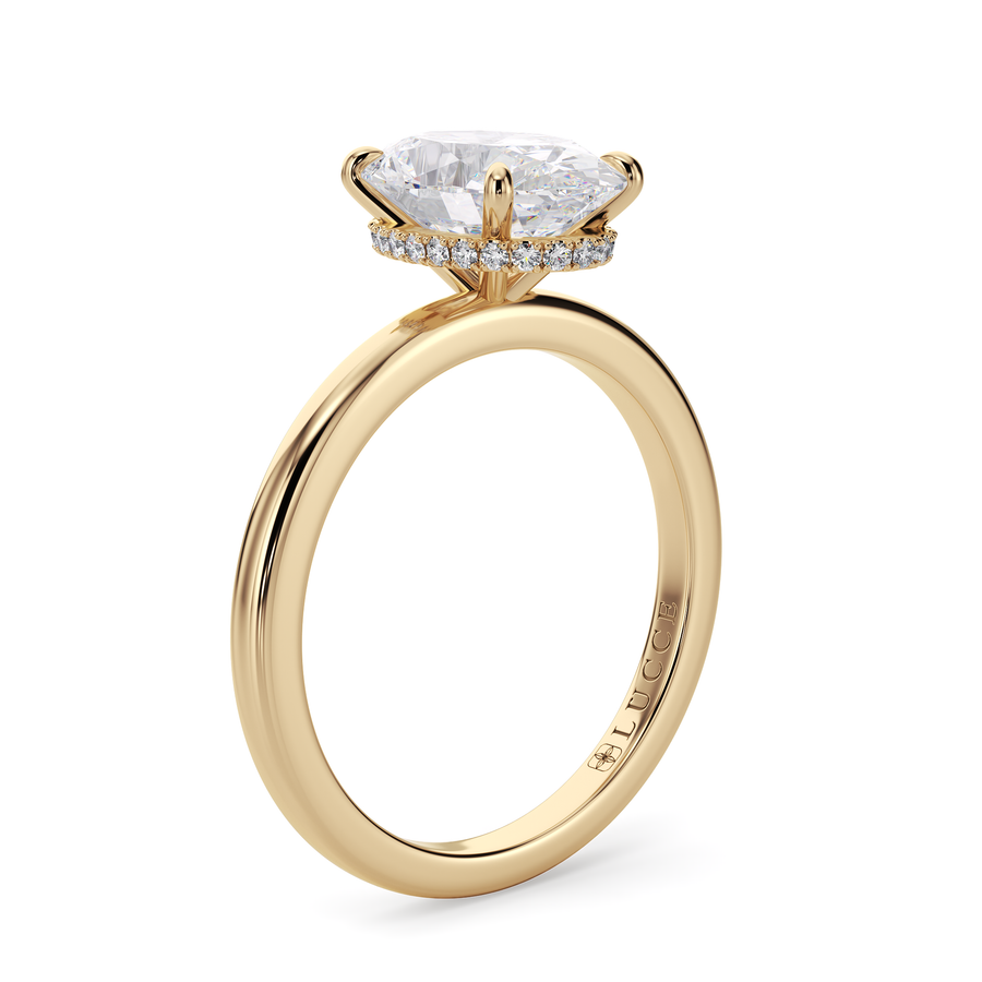 Load image into Gallery viewer, LUCCE High Setting Solitaire Oval Diamond or Gemstone Engagement Ring with Hidden Halo in Gold or Platinum
