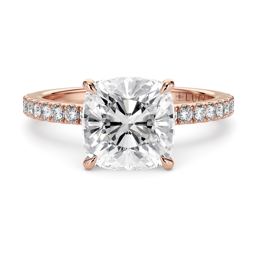 Load image into Gallery viewer, LUCCE High Setting Pavé Cushion Diamond or Gemstone Engagement Ring with Hidden Halo in Gold or Platinum
