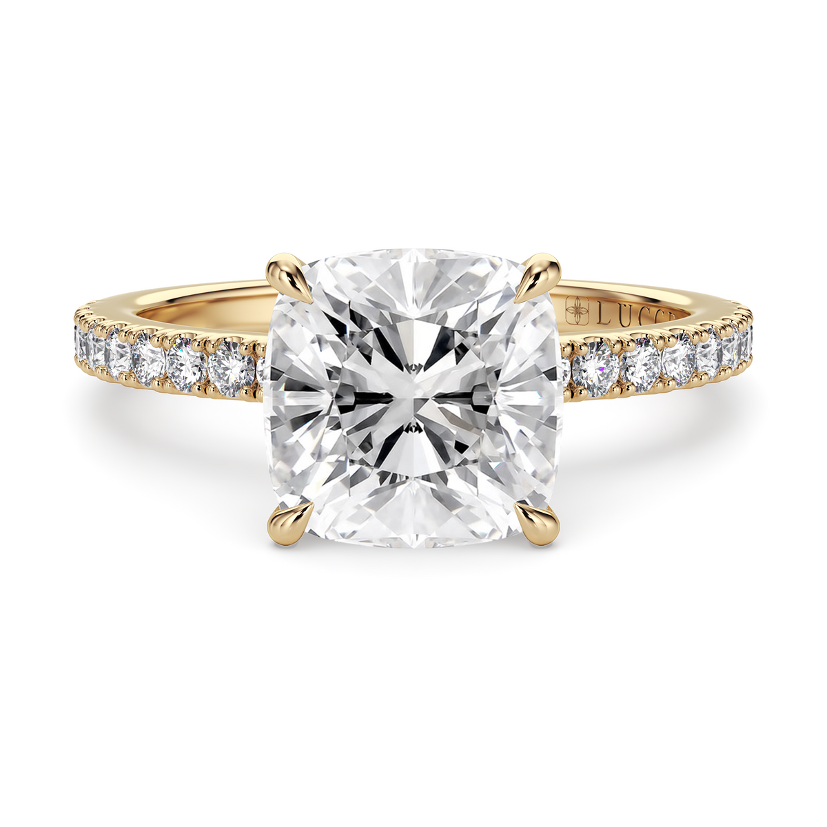 Load image into Gallery viewer, LUCCE High Setting Pavé Cushion Diamond or Gemstone Engagement Ring with Hidden Halo in Gold or Platinum
