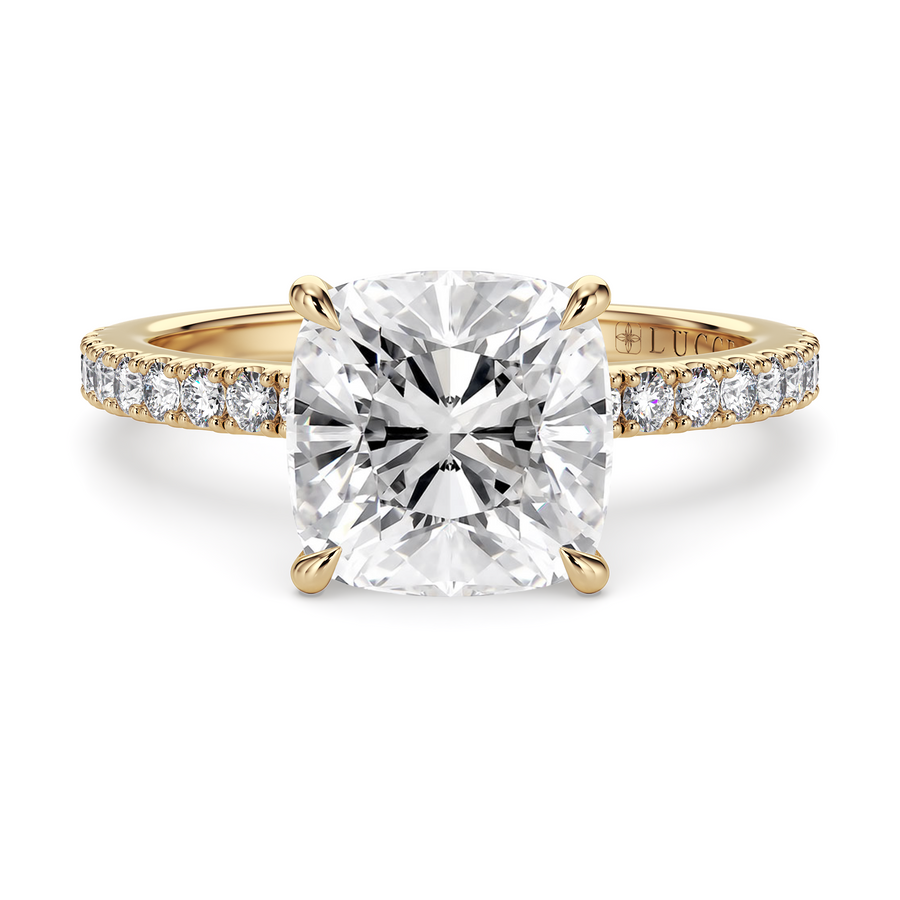 Load image into Gallery viewer, LUCCE High Setting Pavé Cushion Diamond or Gemstone Engagement Ring with Hidden Halo in Gold or Platinum
