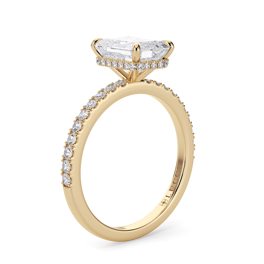 Load image into Gallery viewer, LUCCE High Setting Pavé Radiant Diamond or Gemstone Engagement Ring with Hidden Halo in Gold or Platinum

