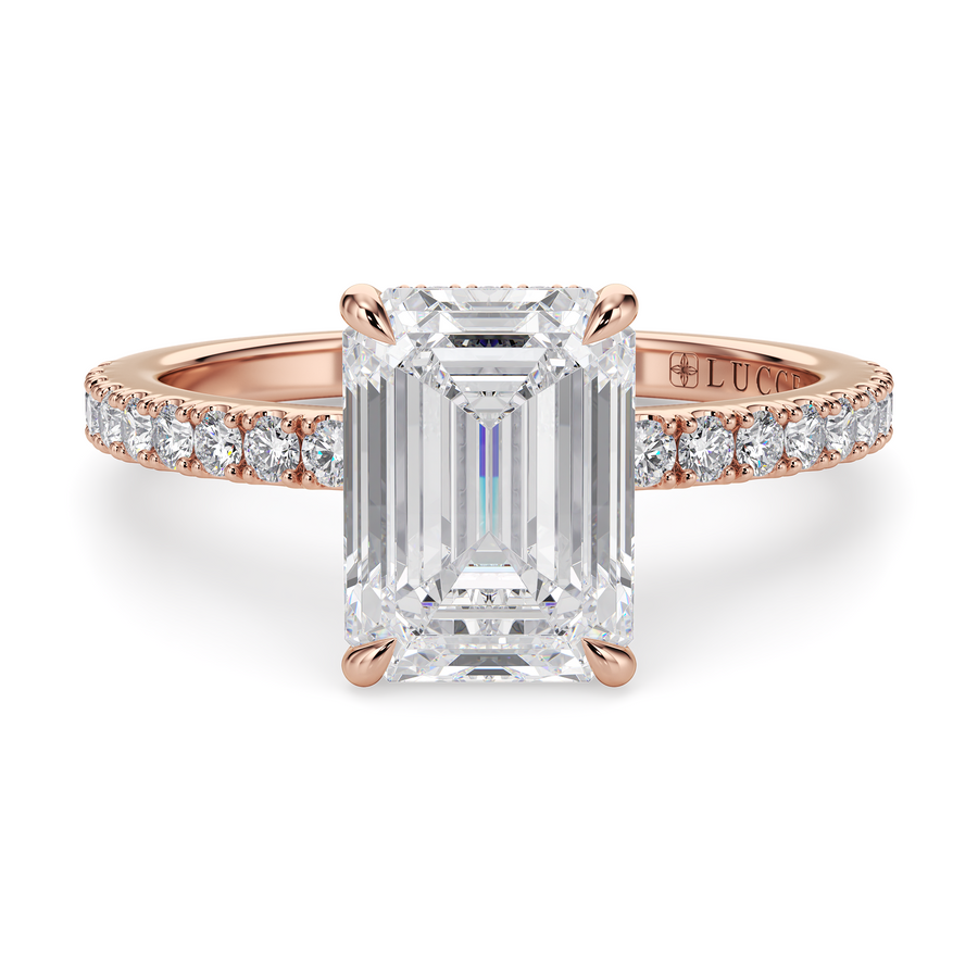 Load image into Gallery viewer, LUCCE High Setting Pavé Princess Diamond or Gemstone Engagement Ring with Hidden Halo in Gold or Platinum
