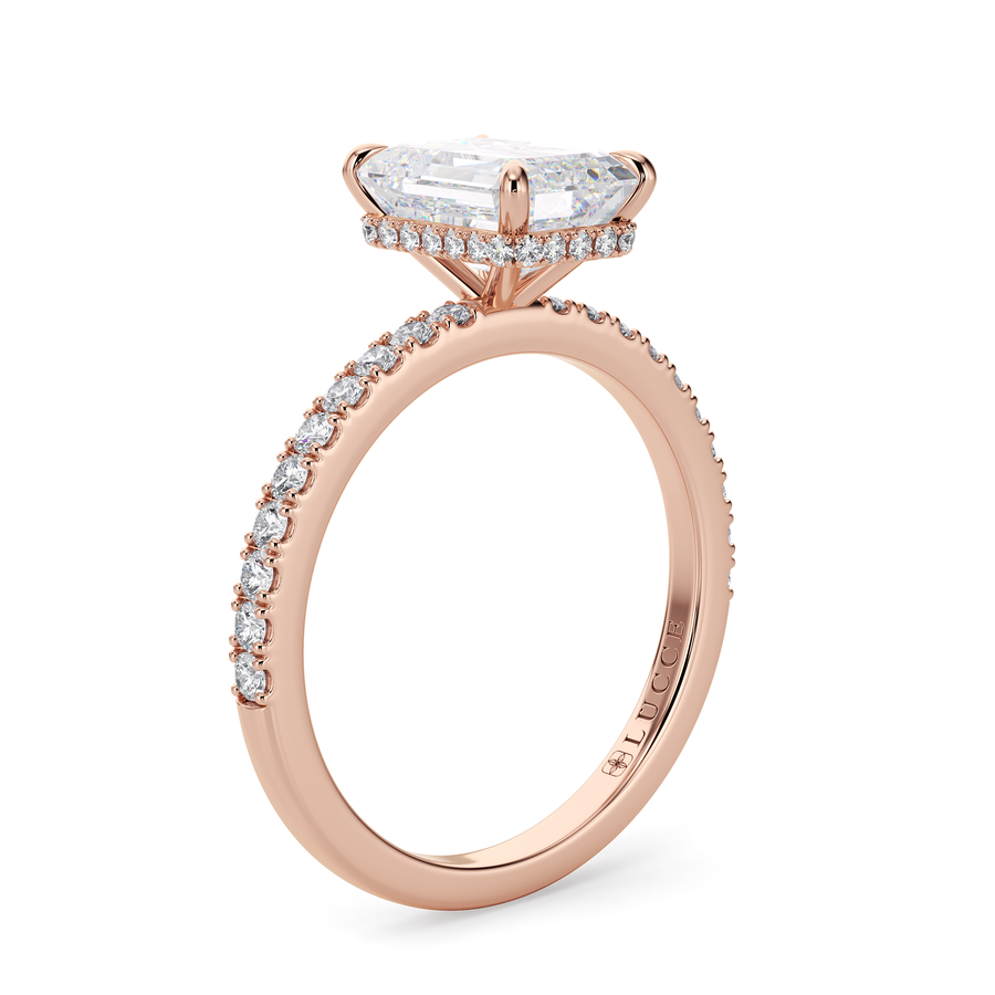 Load image into Gallery viewer, LUCCE High Setting Pavé Emerald Diamond or Gemstone Engagement Ring with Hidden Halo in Gold or Platinum
