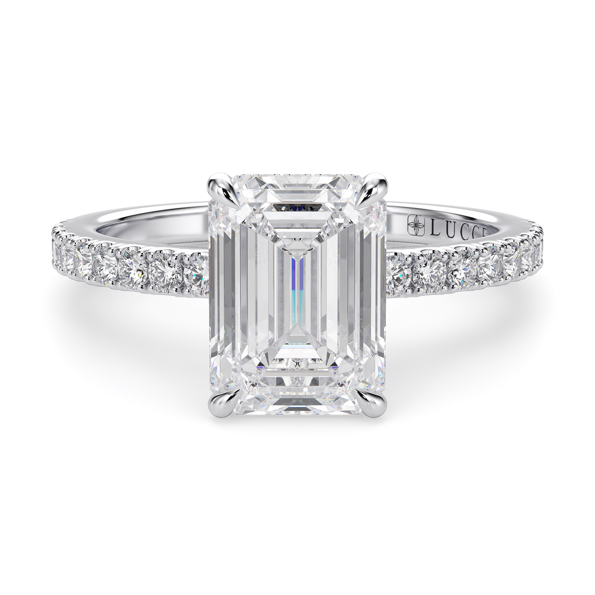 Load image into Gallery viewer, LUCCE High Setting Pavé Princess Diamond or Gemstone Engagement Ring with Hidden Halo in Gold or Platinum
