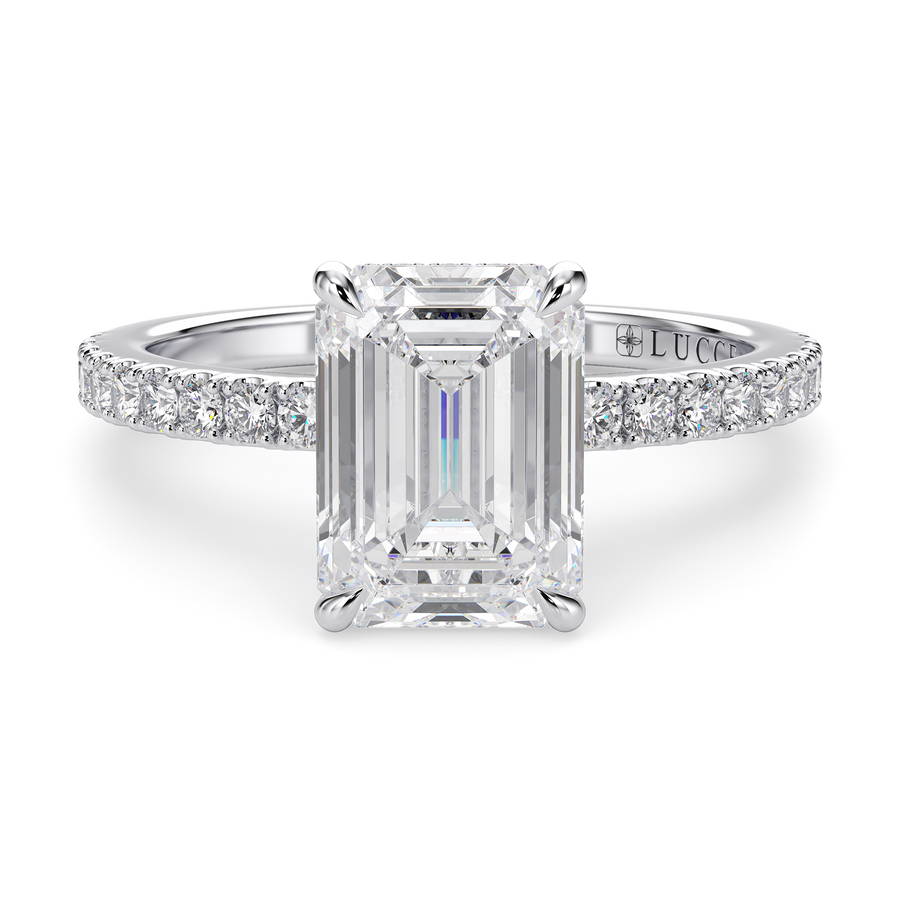 Load image into Gallery viewer, LUCCE High Setting Pavé Princess Diamond or Gemstone Engagement Ring with Hidden Halo in Gold or Platinum
